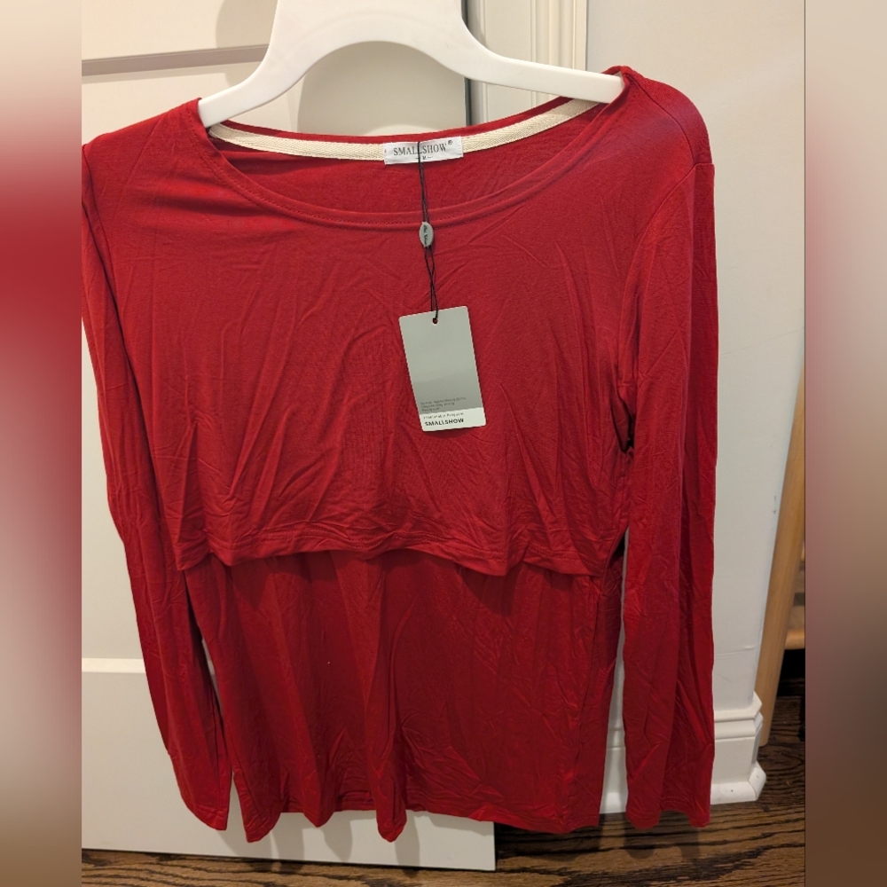 Stylish Red Nursing Long Sleeve Top
